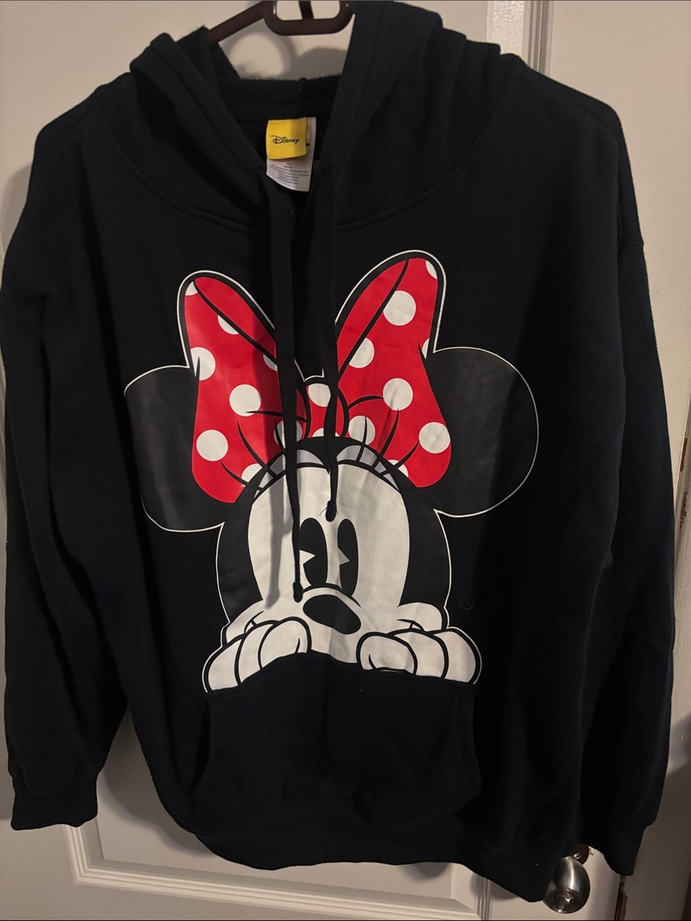 Disney Black Pullover Hoodie with Minnie Mouse and Red Polka Dot Bow